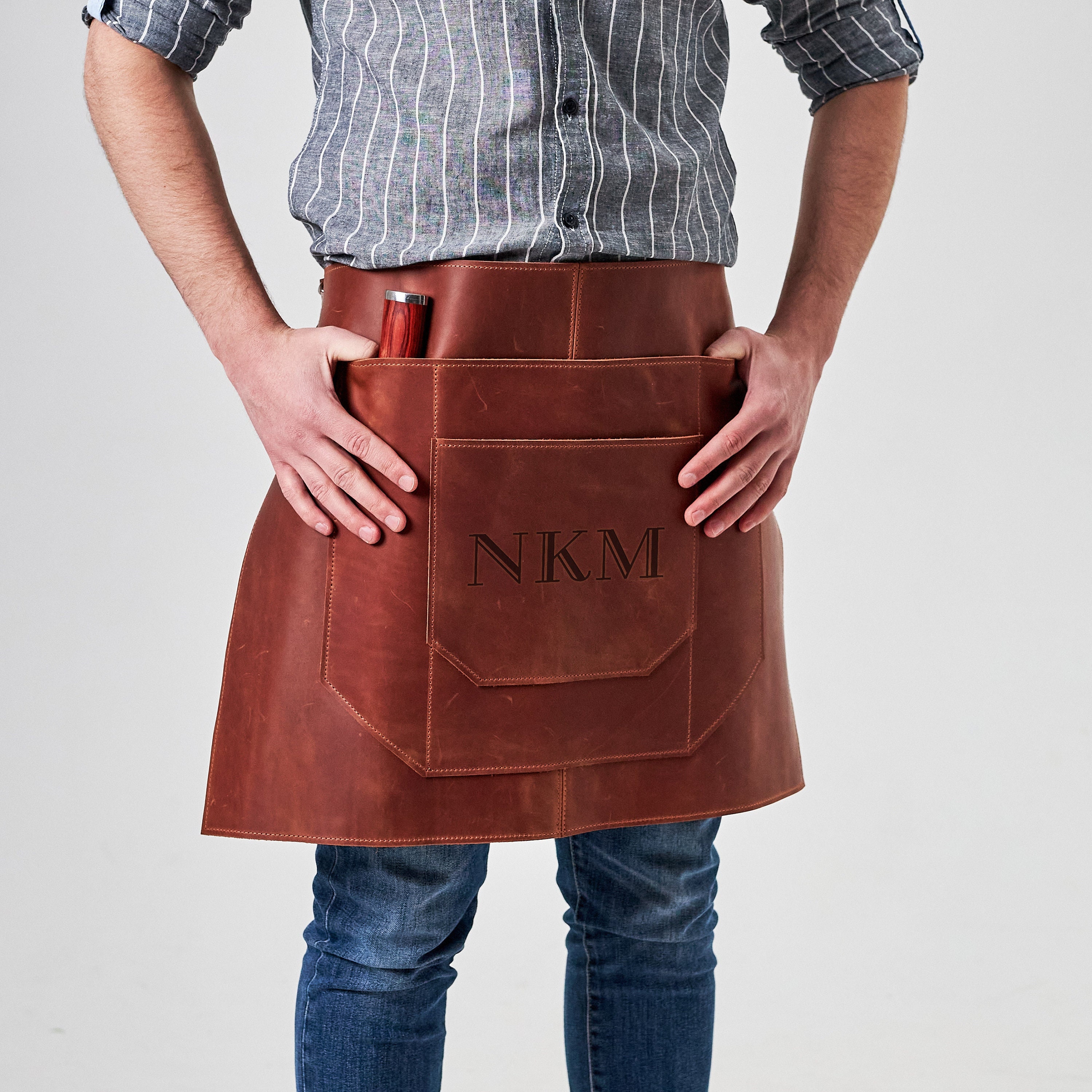 Monogrammed leather waist apron, Leather half apron, Leather apron custom, Handmade half apron, Barber apron, Waiter apron, Apron with logo