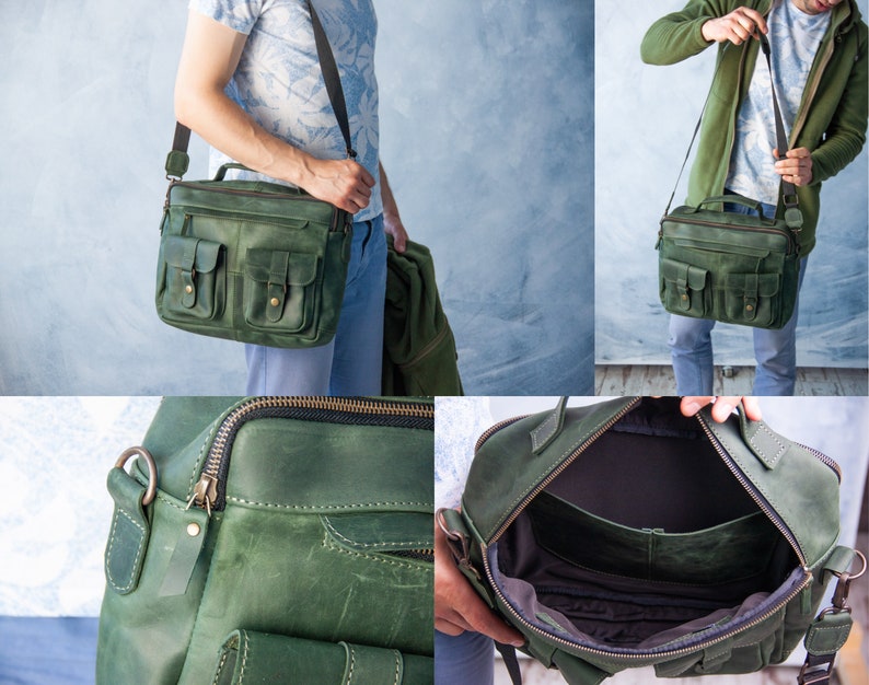 Leren aktetas voor mannen, Crossbody lederen messengertas, Aangepaste messenger bag mannen, Zakelijke aktetas, Leren werktas mannen, Leren tas afbeelding 10