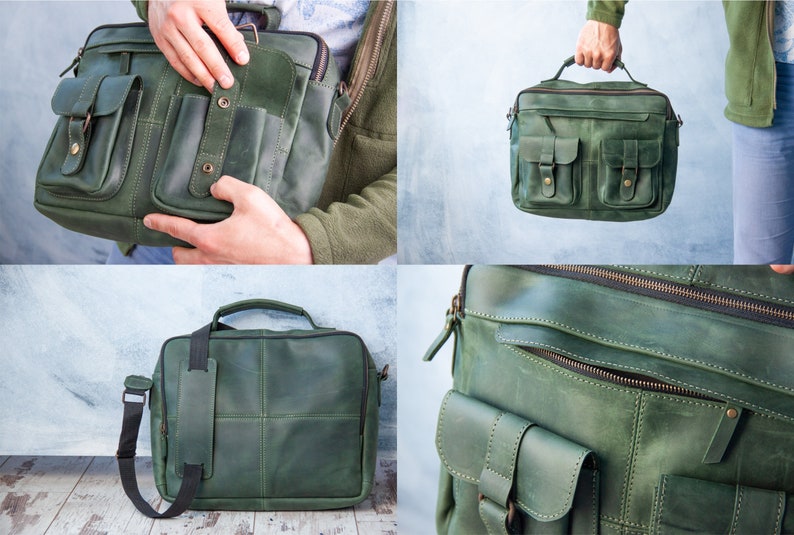 Leren aktetas voor mannen, Crossbody lederen messengertas, Aangepaste messenger bag mannen, Zakelijke aktetas, Leren werktas mannen, Leren tas afbeelding 9