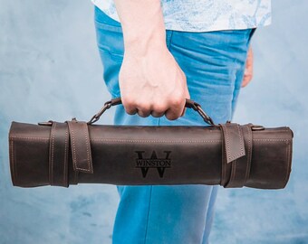 Personalized leather knife bag, Chef knife case, Leather knife roll bag, Knife storage bag, Customized knife bag, Leather knife organizer