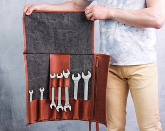 Estuche de herramientas de cuero personalizado, Estuche de herramientas de cuero, Bolsa de herramientas enrollable, Estuche para llaves, Organizador de herramientas, Estuche de herramientas de cuero, Bolsa de herramientas para hombre