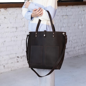 Maßgeschneiderte Leder-Einkaufstasche, Schulter-Laptoptasche für Frauen, Leder-Einkaufstasche mit langem Riemen, Große Lederumhängetasche, Leder-Arbeitstasche