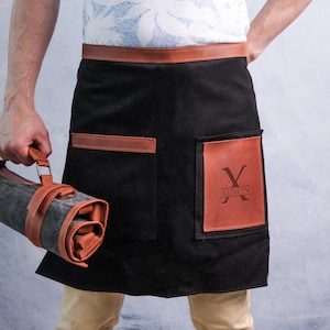Canvas leather waist apron,Canvas half apron,Personalised apron,Bartender apron,Waitress apron,Bistro apron,Workshop apron,Hairdresser apron