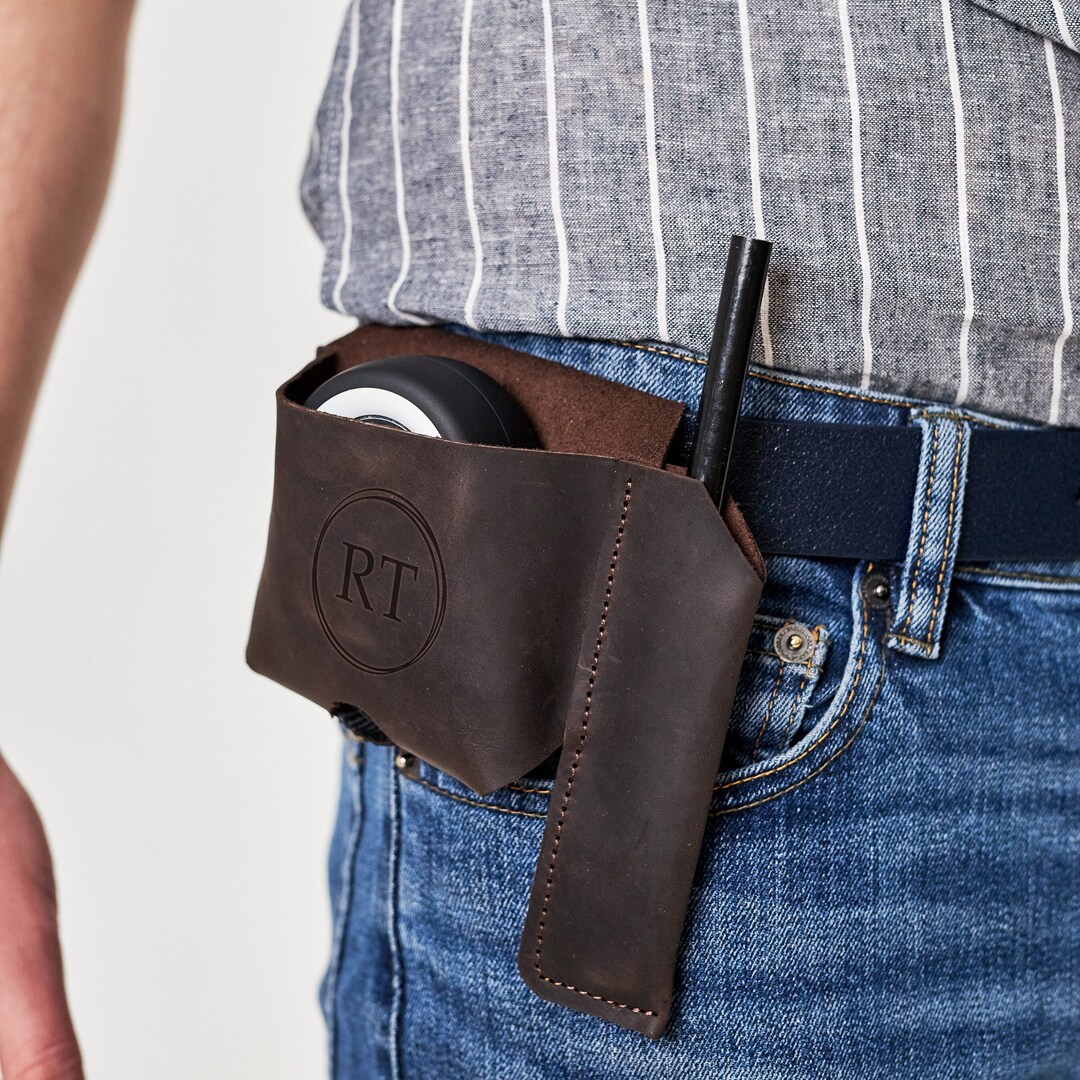 Personalized Belt Tape Measure Holder, Leather Tape Measure Holder, Tape Measure Belt Clip, Tape