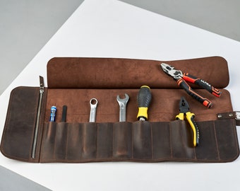 Engraved leather tool roll, Leather tool organizer, Custom tool bag, Handmade tool organizers, Leather tool storage, Leather tool case