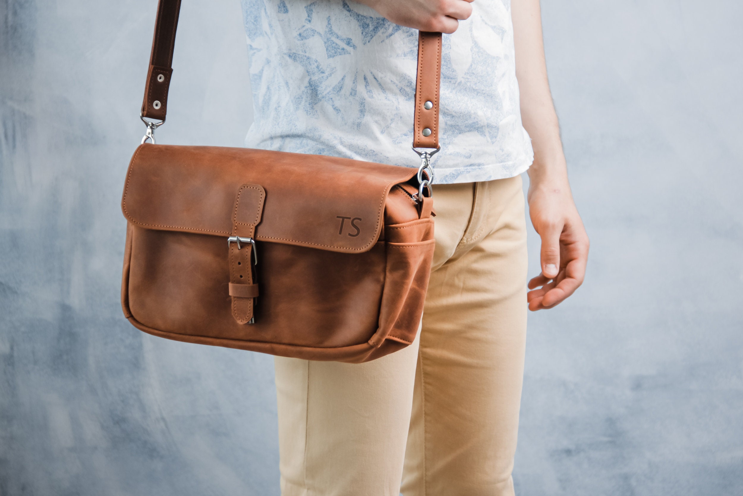 Custom Leather Camera Bag Camera Messenger Bag Photographer 