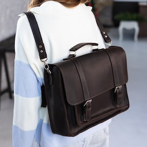 Convertible backpack messenger bag, Leather backpack briefcase, Leather satchel backpack, Work backpack for women, Business backpack