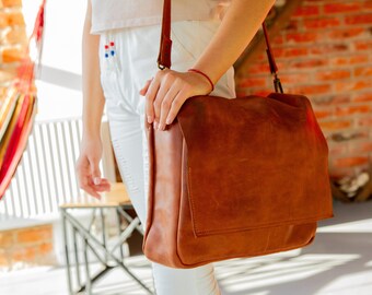 Bag Leather Vintage Shoulder Purse Brown Handbag Messenger Women Laptop Hobo 