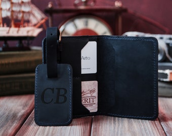 Custom passport holder and luggage tag, Personalized passport cover, Leather passport case, Travel passport holder, Engraved passport holder