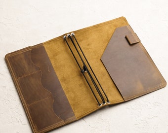 Funda de cuero para libreta con bolsillos, Diario personalizado de cuero, Funda de diario recargable, Funda de cuero para libreta A5, Funda de cuero para libreta