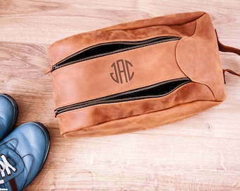 Custom leather shoe bag, Monogram shoe bag, Shoe bag for travel, Leather bowler bag, Personalized shoe bag, Mens shoe bag, Golf shoe bag