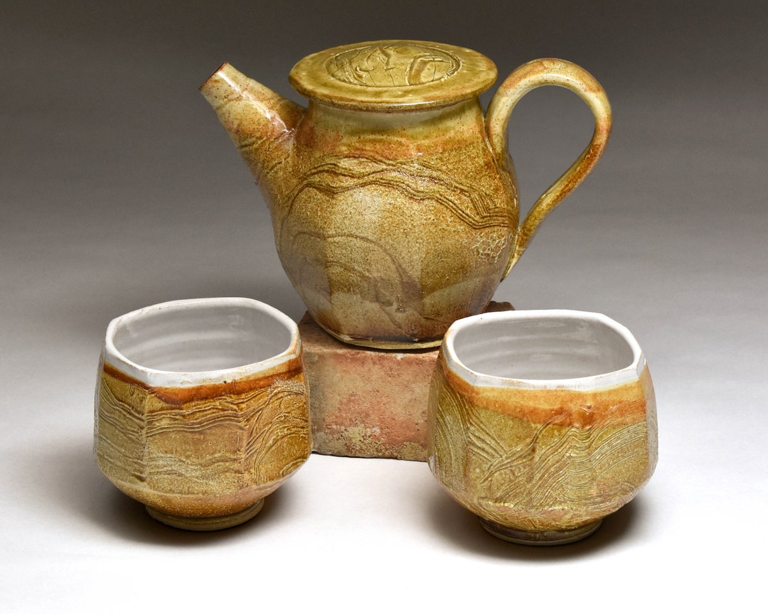 Handmade Pottery Tea Set Tea Pot With Two Tea Cups Wheel Thrown Etsy