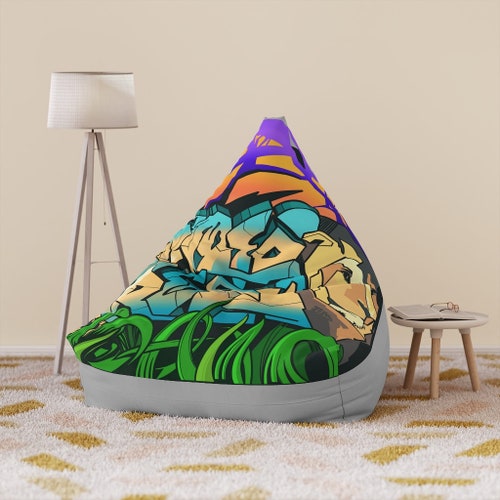 The shops Gamer Fresh Graffiti Streamer | All Art Lion NYC Mural | Grey Bean Bag Chair