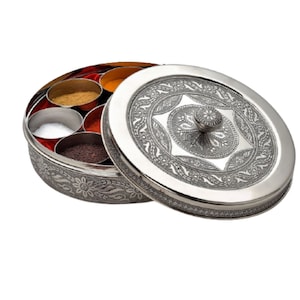Indian Masala Box Dabba Spice Container Stainless Steel Kitchen Gift Box With Seven Inner Containers & One Spoon