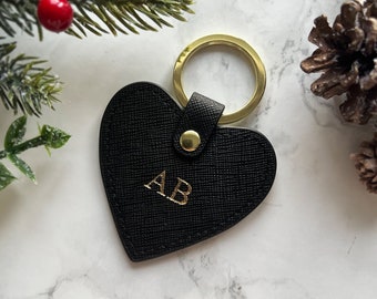 Personalised Christmas Gift - Personalised Leather Keychain - Secret Santa Gift - Custom Initials Keyring - Leather Gift