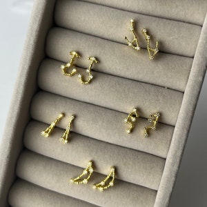 Constellation Stud Earrings - Personalised Zodiac Studs - CZ Diamond Constellation Earrings - Star Sign Earrings - Birthday Month jewellery