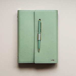 Personalised A5 Ring Binder: Hand Stamped Initial Notebook and matching pen| PU Leather Diary Journal| Refillable Daily Planner Cover
