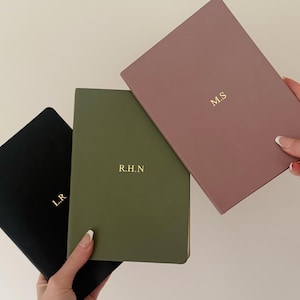Personalised Journal: PU Leather Notebook -  Hand Stamped Initial Book, A5 Lined Notepad