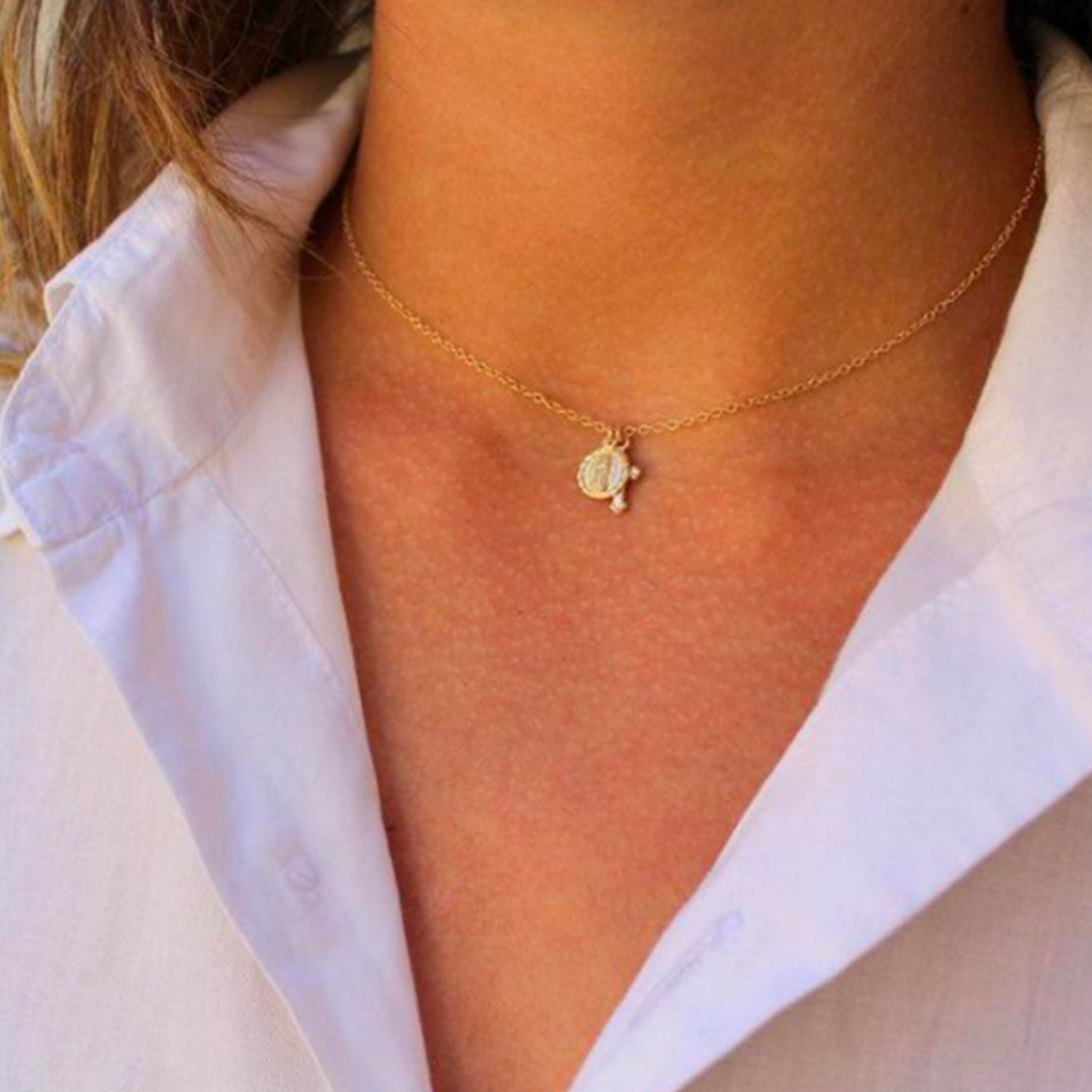 Cross & Medallion Gold Necklace 18k Gold Plated Pendant Etsy UK