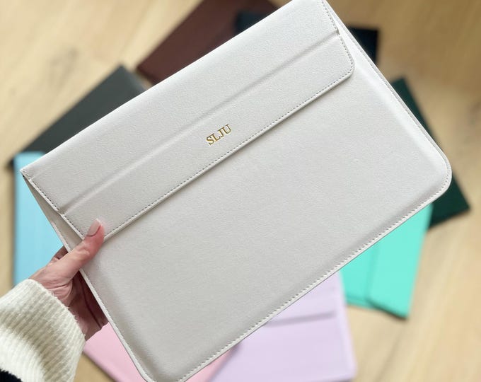 Personalised PU Leather Laptop Case: Embossed 15.4" MacBook Computer Sleeve