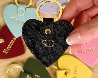 Personalised Leather Keychain: Custom Initials Embossed Heart Keyring
