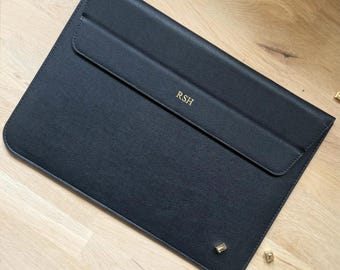 Personalised Laptop Sleeve: Embossed 13.8" Computer Case | PU Leather MacBook Cover