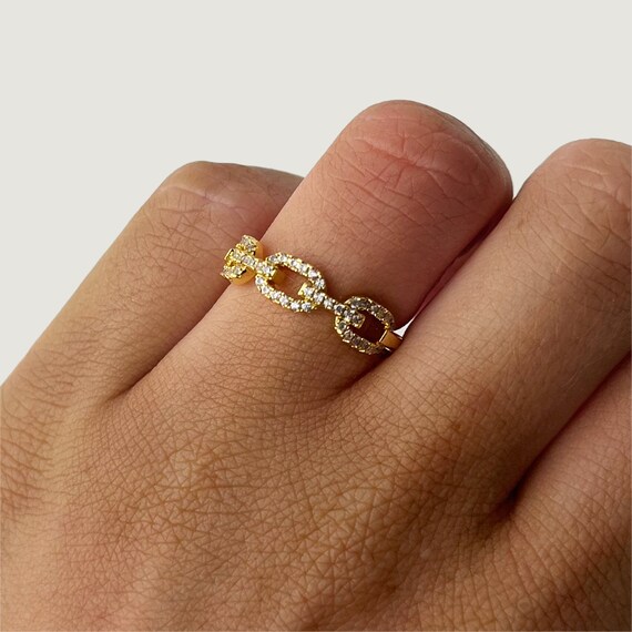 Chain Link Ring Pave Chain Ring Simulation Diamond Chain Link Ring