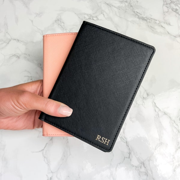 Personalised PU Leather Passport Holder  - Hand Stamped Passport Cover - Custom Initials Passport & Luggage Tag - Travelling Gift
