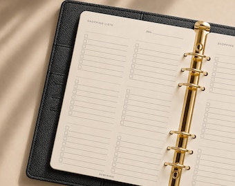 Shopping list Planner Inserts | A5 6-Ring Refill Pages | Lined Note-Taking Organiser Pages