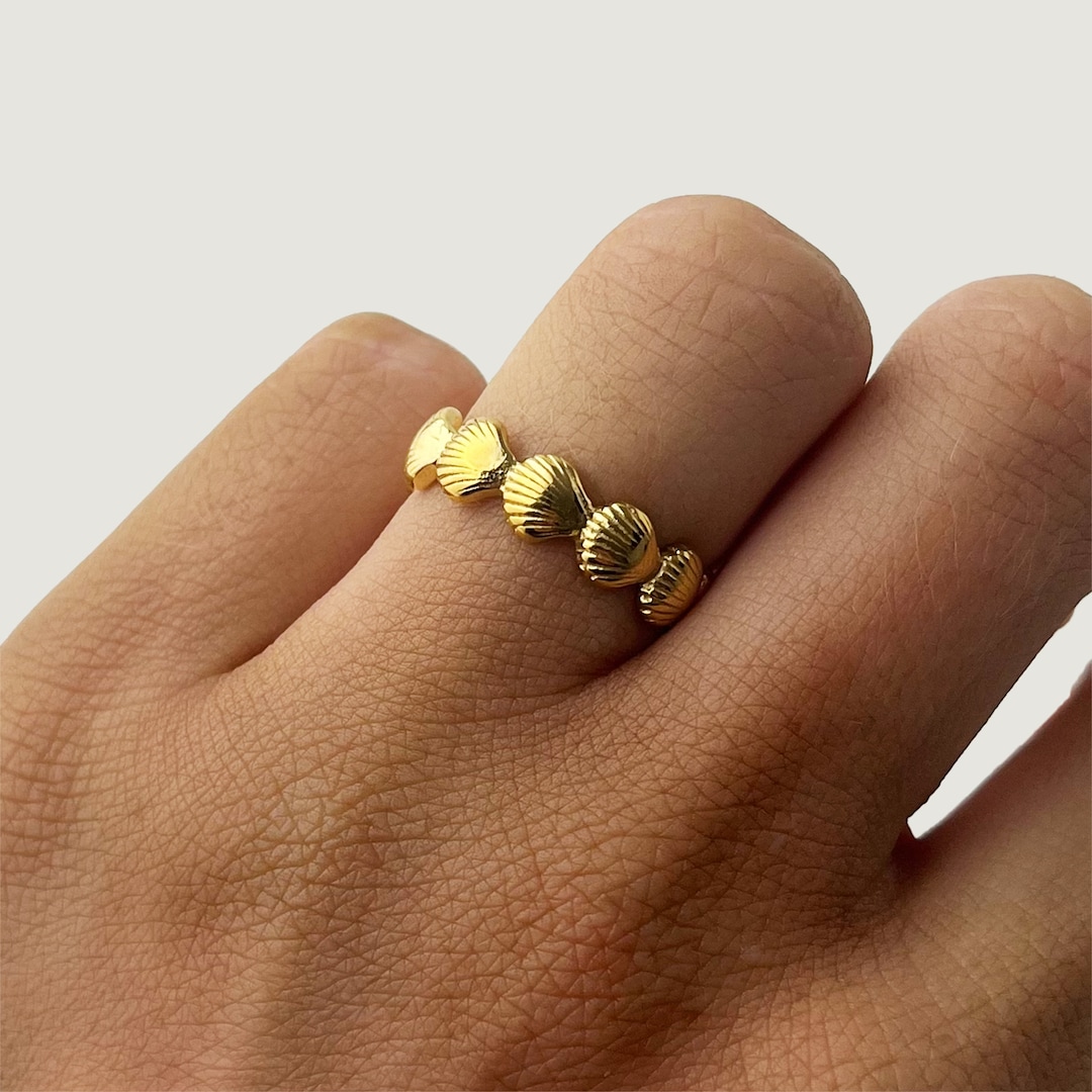 18k Gold Plated Shell Ring Gold Shell Ring Stacking Ring for Her ...