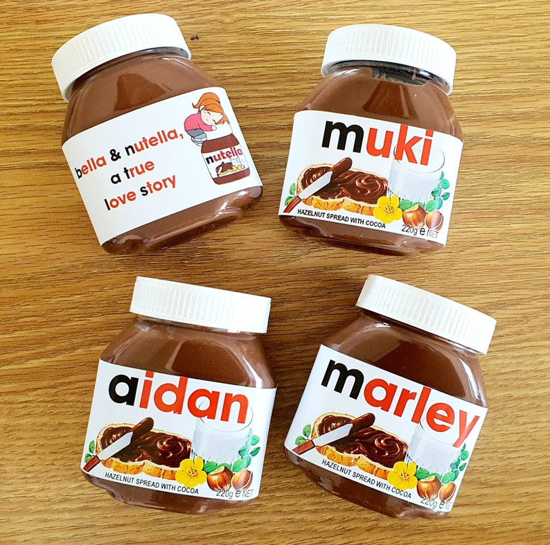 Nutella jar with personalised custom labels made to order nutella jar customisation all included 30g/220g/400g/750g/1kg image 3
