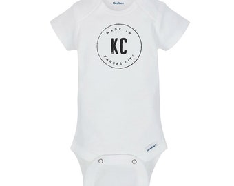 Made in KC #KansasCity | Gerber Baby Onesie Bodysuit in White | Made by KC LUV
