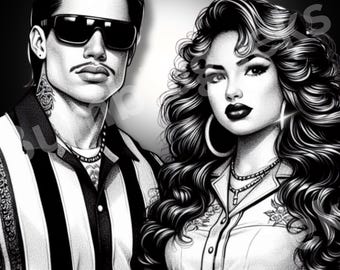 Old School Couple, PNG, JPEG, Black and White
