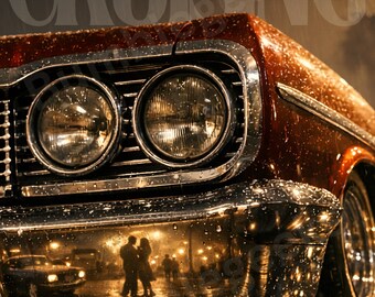 Lowrider Art Print, Romantic Chicano Car Culture, Vintage Chevrolet Street Scene (Digital Download)