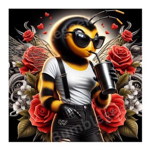 Lady BumbleBee, tumbler, Roses, PNG, JPEG