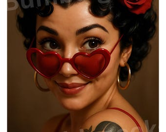 Heart Shades Chicana Girl, PNG, Jpeg, Boop Inspired