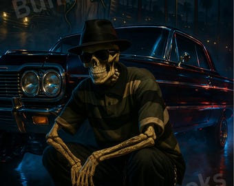Chicano Skeleton & Lowrider, PNG, JPEG, Old School