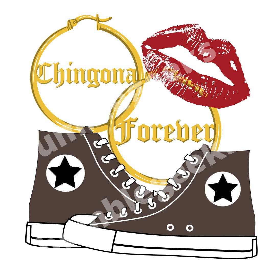Chingona Forever, oorringen, sneakers, Chucks, rode lippen, Old school, Chicana, Chola, Stijl, Kleding, Sieraden, Grime