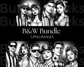 B&W Bundle, 5 PNGs, Couples