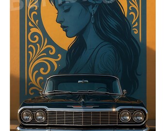 Oldies Lowrider, Chicano Mural, PNG, Jpeg