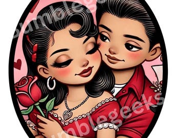 Vintage Hugging Couple, PNG, JPEG, Love, Valentine's Day