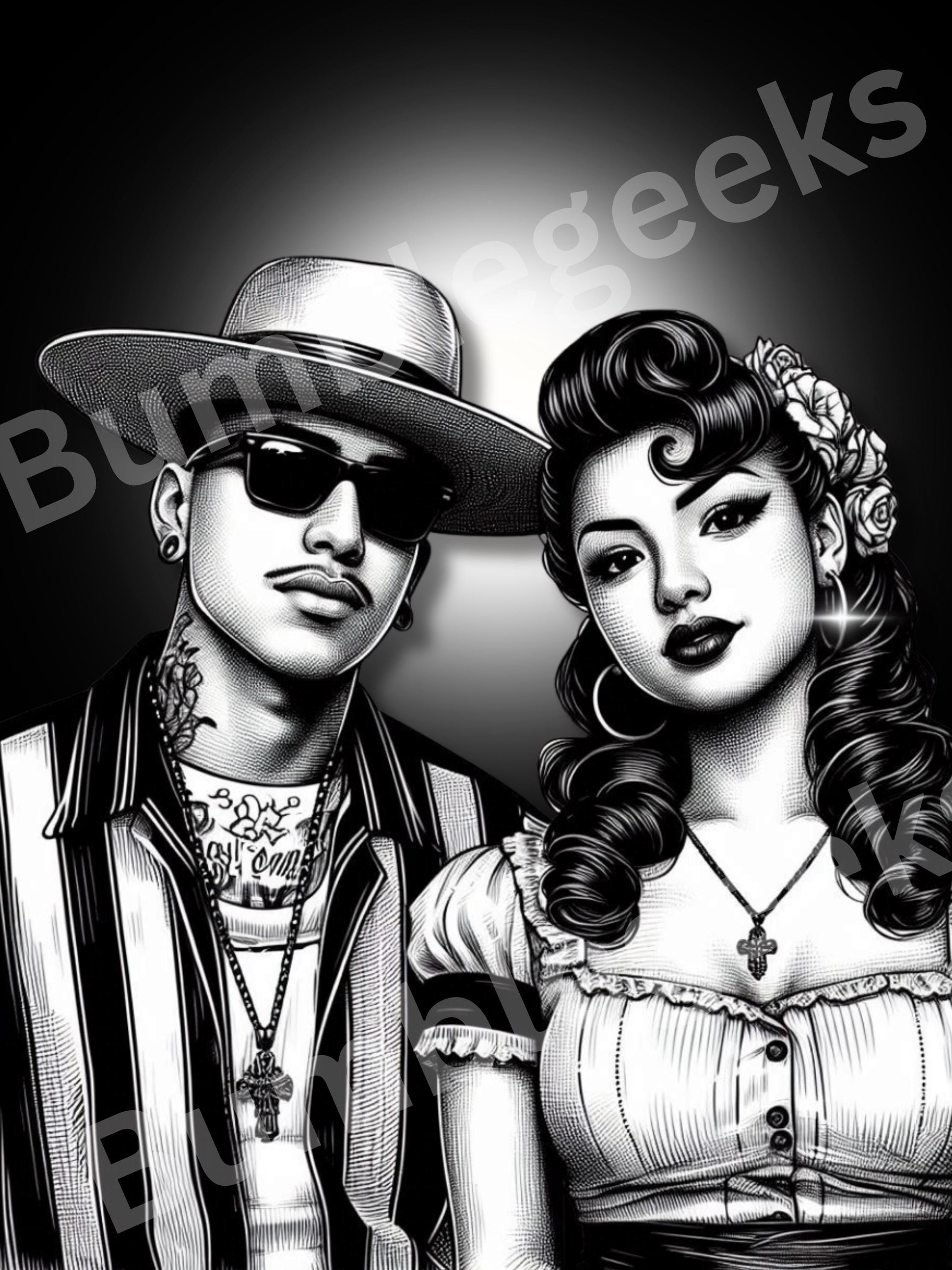 Old School Couple Drawing Chicano - Etsy
