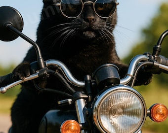 Black Motorcycle Cat, PNG, JPEG