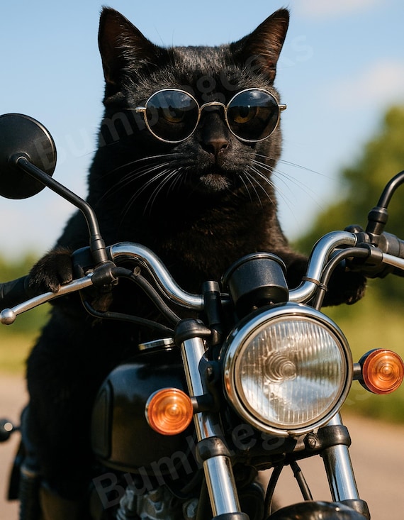 黒いバイク猫、PNG、JPEG - Etsy 日本