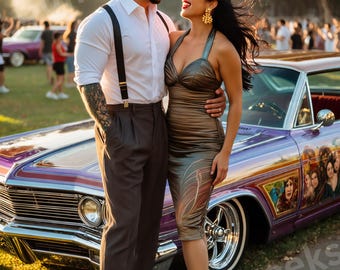 Lowrider Couple, PNG, JPEG, Old School