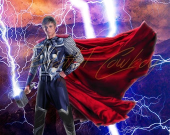 Superhero Digital Background,  Superhero Background, Superhero Backdrop, Hammer, Lightning, Composite Photography Background
