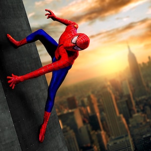 Wall-Crawler Digital Background, Superhero Digital Background, Spider, Skyscraper, Sunset Cityscape, Digital Background, Digital Backdrop