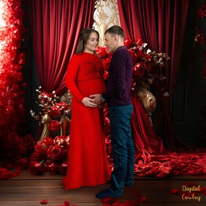 Red Roses Valentine Maternity Backdrop: Couples Portrait (Digital Download)
