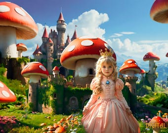 Paddenstoel prinses kasteel digitale achtergrond: Super Mario Fantasy (digitale download)