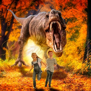 T-Rex Dinosaur Digital Backdrop, Dinosaur Digital Background, T-Rex Digital Background, Dinosaur Digital Background, Fall-Themed Background